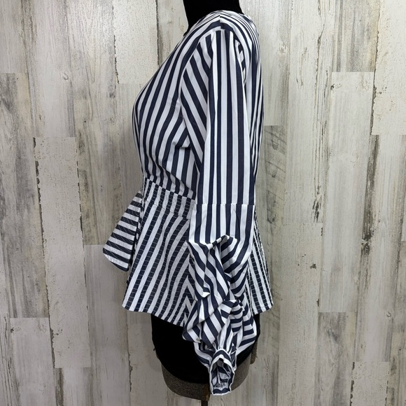 Chicwish Striped V-Neck Peplum Top - Picture 7 of 11